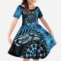 New Zealand Darts Personalised Family Matching Off Shoulder Maxi Dress and Hawaiian Shirt Aotearoa Silver Fern Blue Papua Shell Spirit LT9 Daughter's Dress Blue - Polynesian Pride