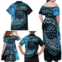 New Zealand Darts Personalised Family Matching Off Shoulder Maxi Dress and Hawaiian Shirt Aotearoa Silver Fern Blue Papua Shell Spirit LT9 - Polynesian Pride