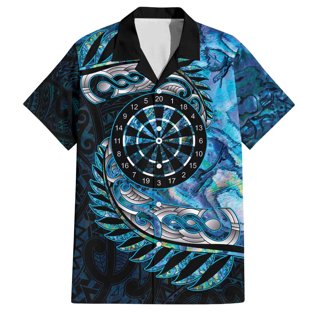 New Zealand Darts Personalised Family Matching Off Shoulder Maxi Dress and Hawaiian Shirt Aotearoa Silver Fern Blue Papua Shell Spirit LT9 Dad's Shirt - Short Sleeve Blue - Polynesian Pride
