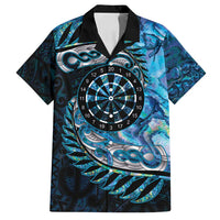 New Zealand Darts Personalised Family Matching Off Shoulder Short Dress and Hawaiian Shirt Aotearoa Silver Fern Blue Papua Shell Spirit LT9 Dad's Shirt - Short Sleeve Blue - Polynesian Pride