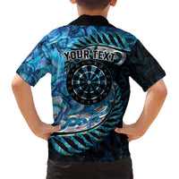 New Zealand Darts Personalised Family Matching Puletasi and Hawaiian Shirt Aotearoa Silver Fern Blue Papua Shell Spirit LT9 - Polynesian Pride