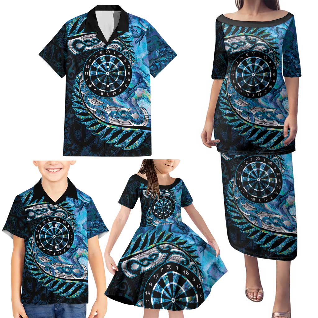 New Zealand Darts Personalised Family Matching Puletasi and Hawaiian Shirt Aotearoa Silver Fern Blue Papua Shell Spirit LT9 - Polynesian Pride