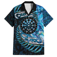 New Zealand Darts Personalised Family Matching Puletasi and Hawaiian Shirt Aotearoa Silver Fern Blue Papua Shell Spirit LT9 Dad's Shirt - Short Sleeve Blue - Polynesian Pride