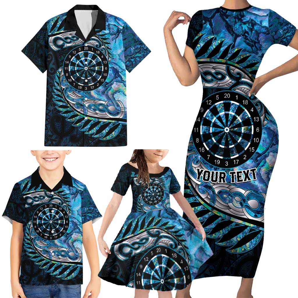 New Zealand Darts Personalised Family Matching Short Sleeve Bodycon Dress and Hawaiian Shirt Aotearoa Silver Fern Blue Papua Shell Spirit LT9 - Polynesian Pride