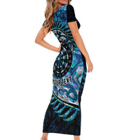 New Zealand Darts Personalised Family Matching Short Sleeve Bodycon Dress and Hawaiian Shirt Aotearoa Silver Fern Blue Papua Shell Spirit LT9 - Polynesian Pride