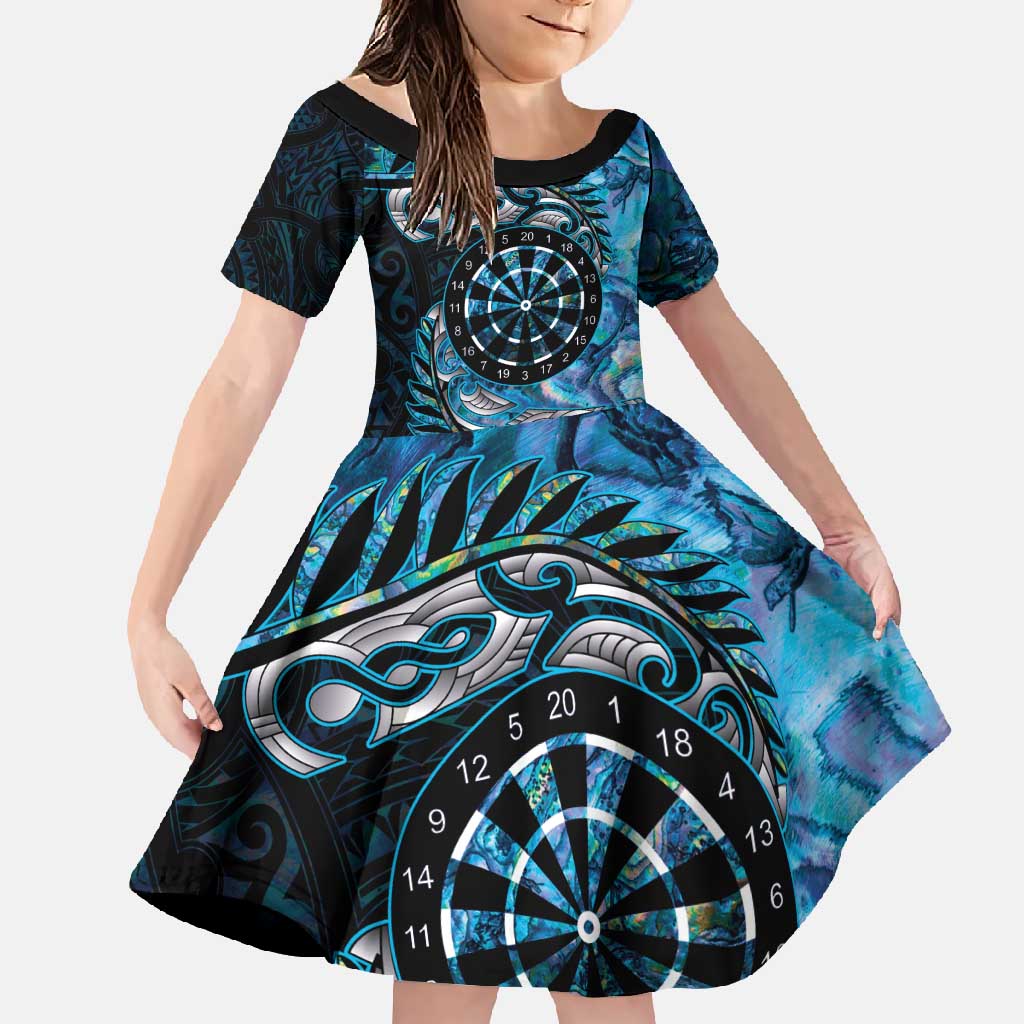 New Zealand Darts Personalised Family Matching Summer Maxi Dress and Hawaiian Shirt Aotearoa Silver Fern Blue Papua Shell Spirit LT9 Daughter's Dress Blue - Polynesian Pride