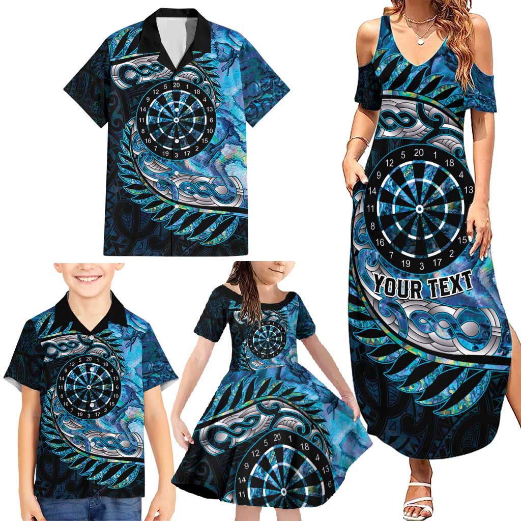 New Zealand Darts Personalised Family Matching Summer Maxi Dress and Hawaiian Shirt Aotearoa Silver Fern Blue Papua Shell Spirit LT9 - Polynesian Pride