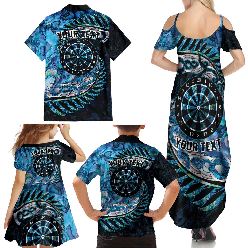 New Zealand Darts Personalised Family Matching Summer Maxi Dress and Hawaiian Shirt Aotearoa Silver Fern Blue Papua Shell Spirit LT9 - Polynesian Pride