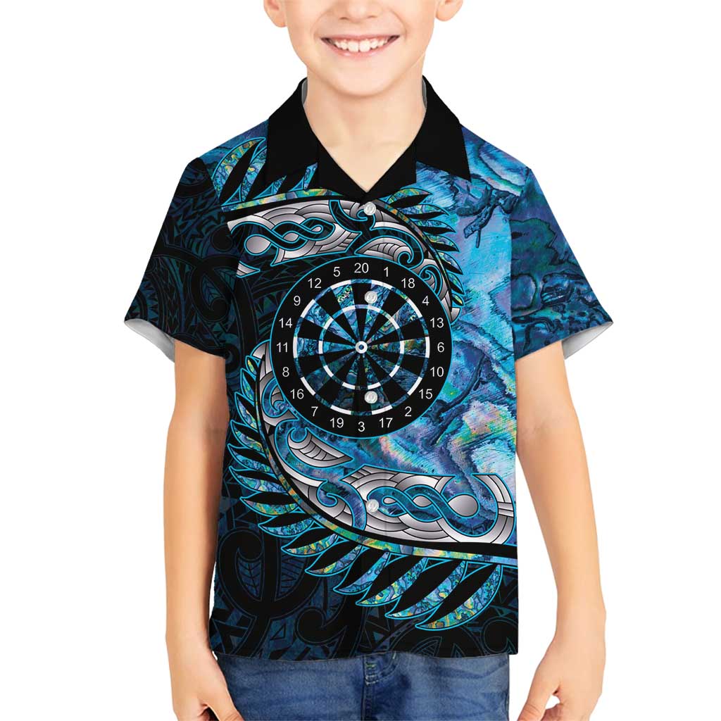 New Zealand Darts Personalised Family Matching Summer Maxi Dress and Hawaiian Shirt Aotearoa Silver Fern Blue Papua Shell Spirit LT9 Son's Shirt Blue - Polynesian Pride
