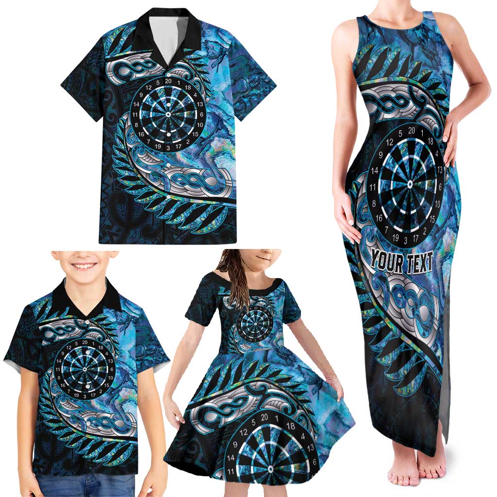New Zealand Darts Personalised Family Matching Tank Maxi Dress and Hawaiian Shirt Aotearoa Silver Fern Blue Papua Shell Spirit LT9 - Polynesian Pride