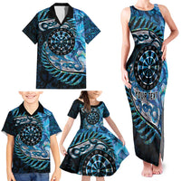 New Zealand Darts Personalised Family Matching Tank Maxi Dress and Hawaiian Shirt Aotearoa Silver Fern Blue Papua Shell Spirit LT9 - Polynesian Pride