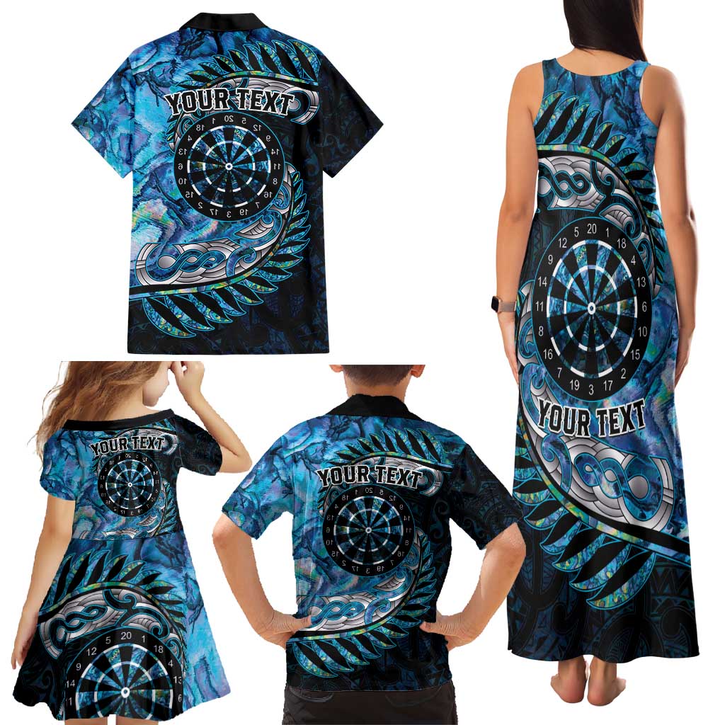 New Zealand Darts Personalised Family Matching Tank Maxi Dress and Hawaiian Shirt Aotearoa Silver Fern Blue Papua Shell Spirit LT9 - Polynesian Pride