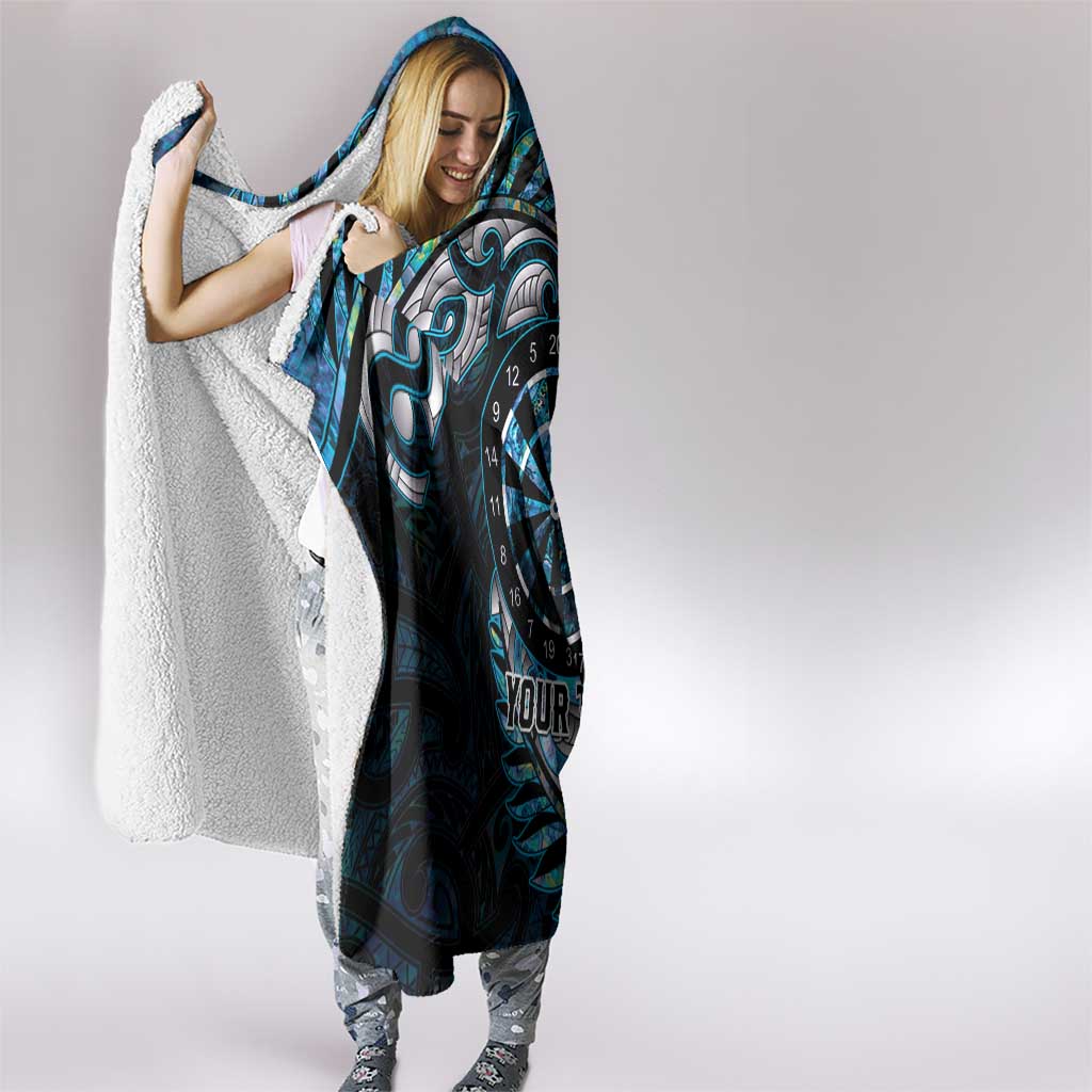 New Zealand Darts Personalised Hooded Blanket Aotearoa Silver Fern Blue Papua Shell Spirit