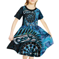 New Zealand Darts Personalised Kid Short Sleeve Dress Aotearoa Silver Fern Blue Papua Shell Spirit LT9 - Polynesian Pride