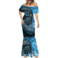 New Zealand Darts Personalised Mermaid Dress Aotearoa Silver Fern Blue Papua Shell Spirit LT9 - Polynesian Pride