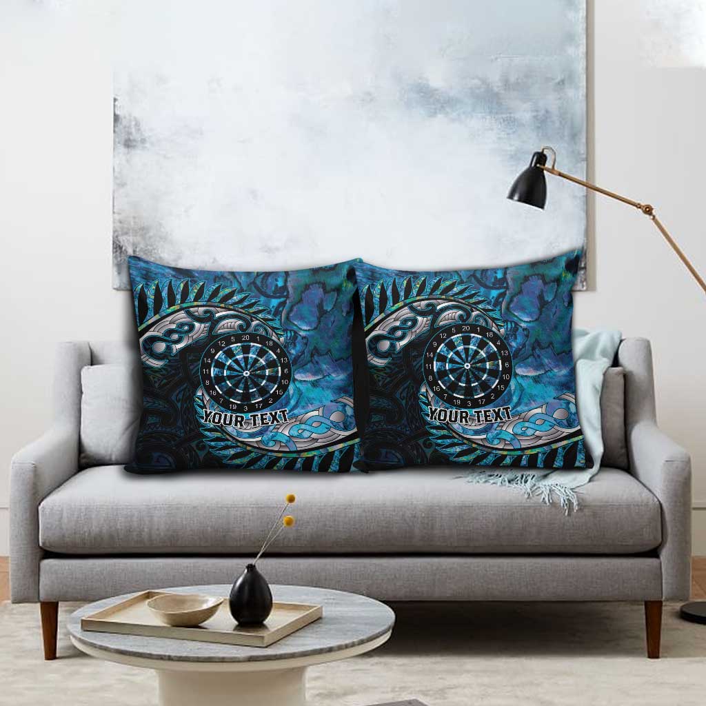New Zealand Darts Personalised Pillow Cover Aotearoa Silver Fern Blue Papua Shell Spirit - Polynesian Pride
