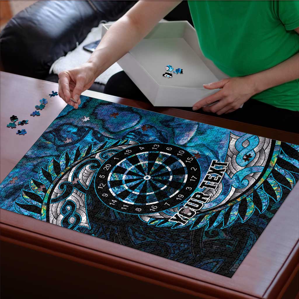 New Zealand Darts Personalised Puzzle Aotearoa Silver Fern Blue Papua Shell Spirit - Polynesian Pride