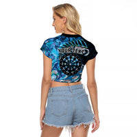 New Zealand Darts Personalised Raglan Cropped T Shirt Aotearoa Silver Fern Blue Papua Shell Spirit