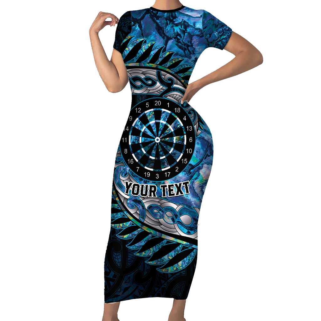 New Zealand Darts Personalised Short Sleeve Bodycon Dress Aotearoa Silver Fern Blue Papua Shell Spirit LT9 Long Dress Blue - Polynesian Pride