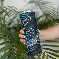 New Zealand Darts Personalised Skinny Tumbler Aotearoa Silver Fern Blue Papua Shell Spirit LT9 - Polynesian Pride
