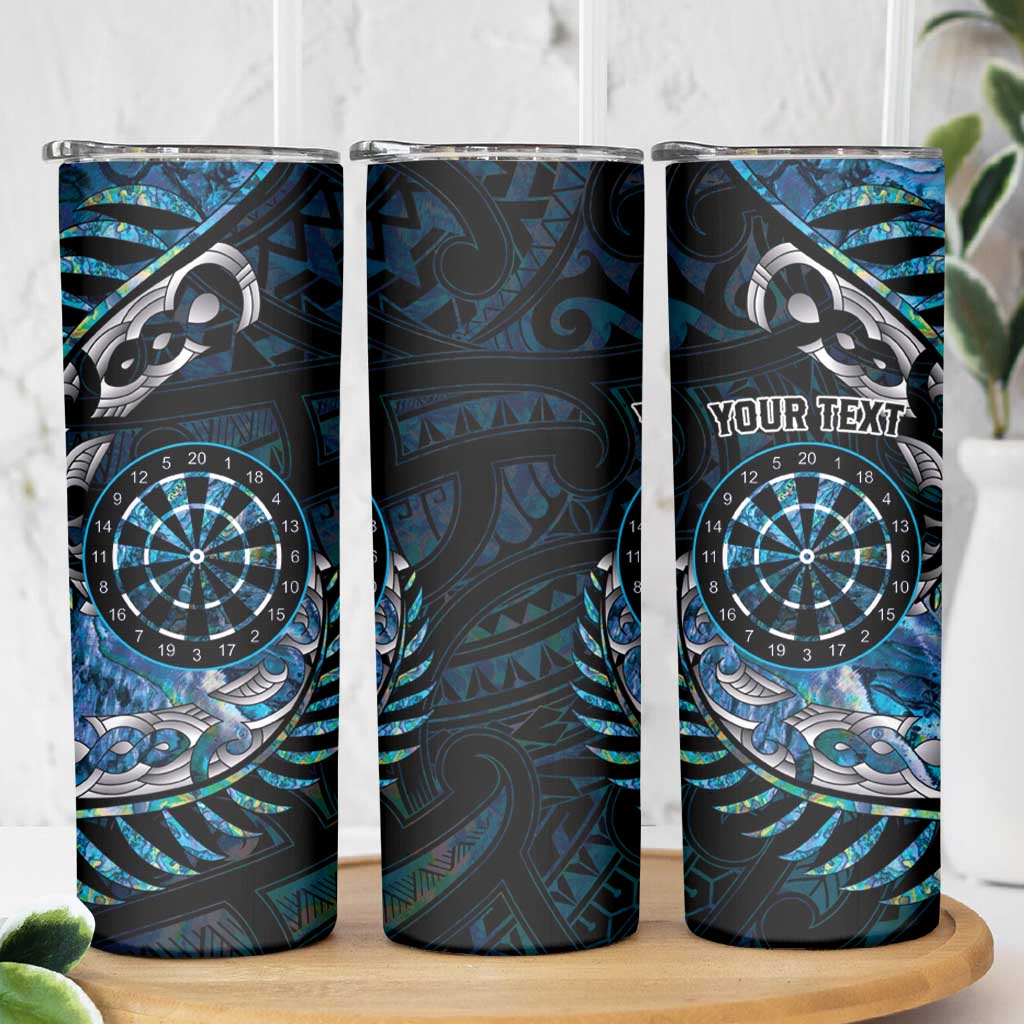 New Zealand Darts Personalised Skinny Tumbler Aotearoa Silver Fern Blue Papua Shell Spirit LT9 - Polynesian Pride