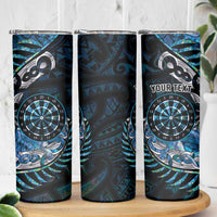 New Zealand Darts Personalised Skinny Tumbler Aotearoa Silver Fern Blue Papua Shell Spirit LT9 - Polynesian Pride