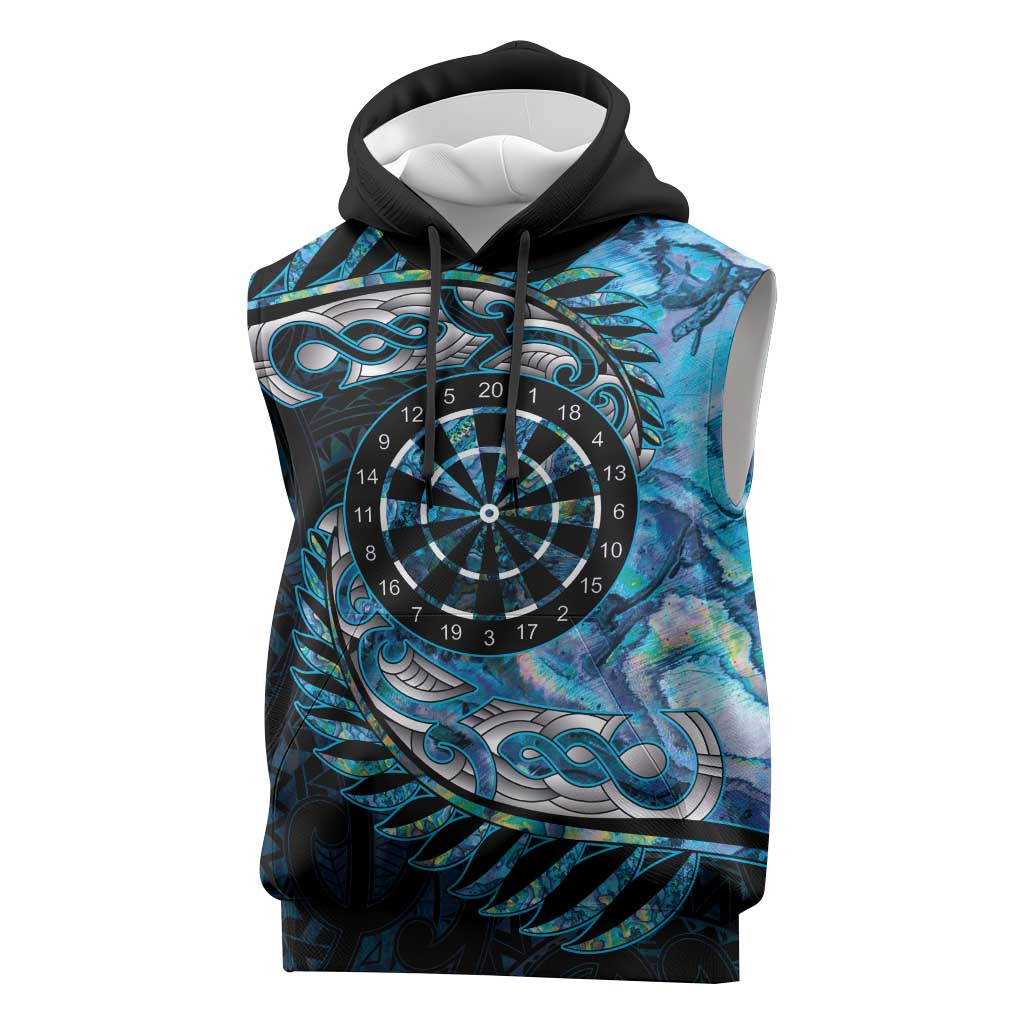 New Zealand Darts Personalised Sleeveless Hoodie Aotearoa Silver Fern Blue Papua Shell Spirit LT9 Blue - Polynesian Pride