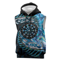 New Zealand Darts Personalised Sleeveless Hoodie Aotearoa Silver Fern Blue Papua Shell Spirit LT9 Blue - Polynesian Pride