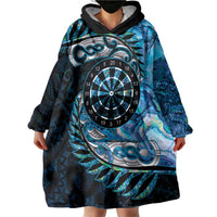New Zealand Darts Personalised Wearable Blanket Hoodie Aotearoa Silver Fern Blue Papua Shell Spirit LT9 - Polynesian Pride