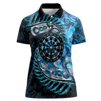 New Zealand Darts Personalised Women Polo Shirt Aotearoa Silver Fern Blue Papua Shell Spirit LT9 Female Blue - Polynesian Pride