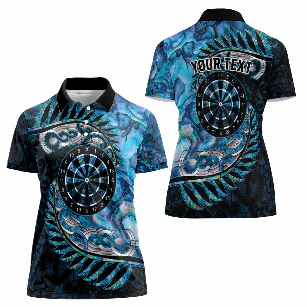 New Zealand Darts Personalised Women Polo Shirt Aotearoa Silver Fern Blue Papua Shell Spirit LT9 - Polynesian Pride