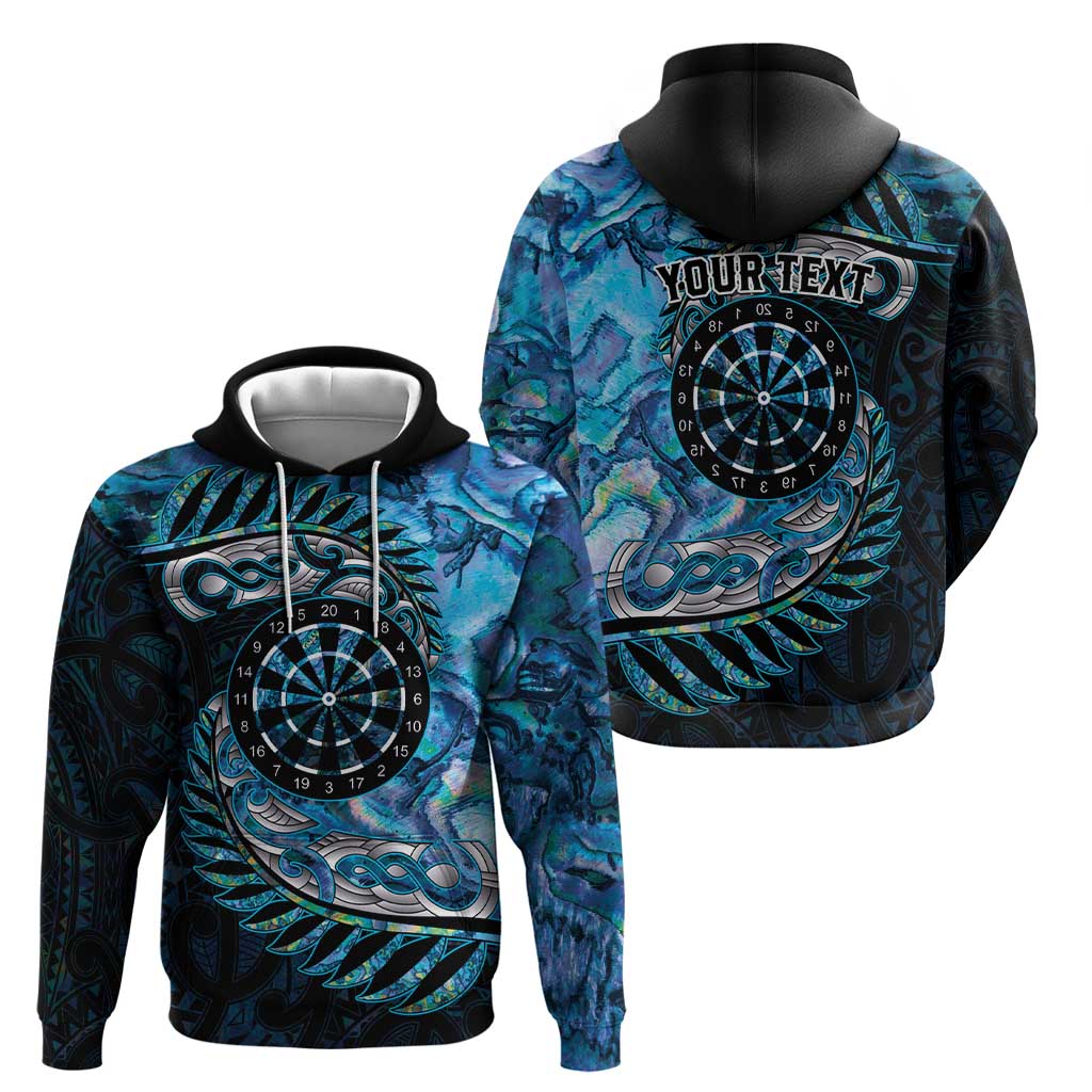 New Zealand Darts Personalised Zip Hoodie Aotearoa Silver Fern Blue Papua Shell Spirit