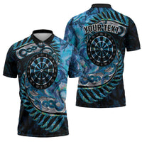 New Zealand Darts Personalised Zipper Polo Shirt Aotearoa Silver Fern Blue Papua Shell Spirit LT9 - Polynesian Pride