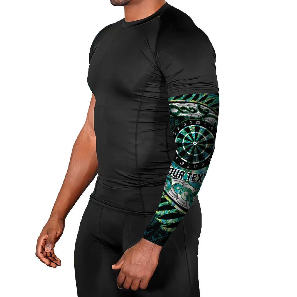New Zealand Darts Personalised Arm Sleeves Aotearoa Silver Fern Green Papua Shell Spirit - Polynesian Pride