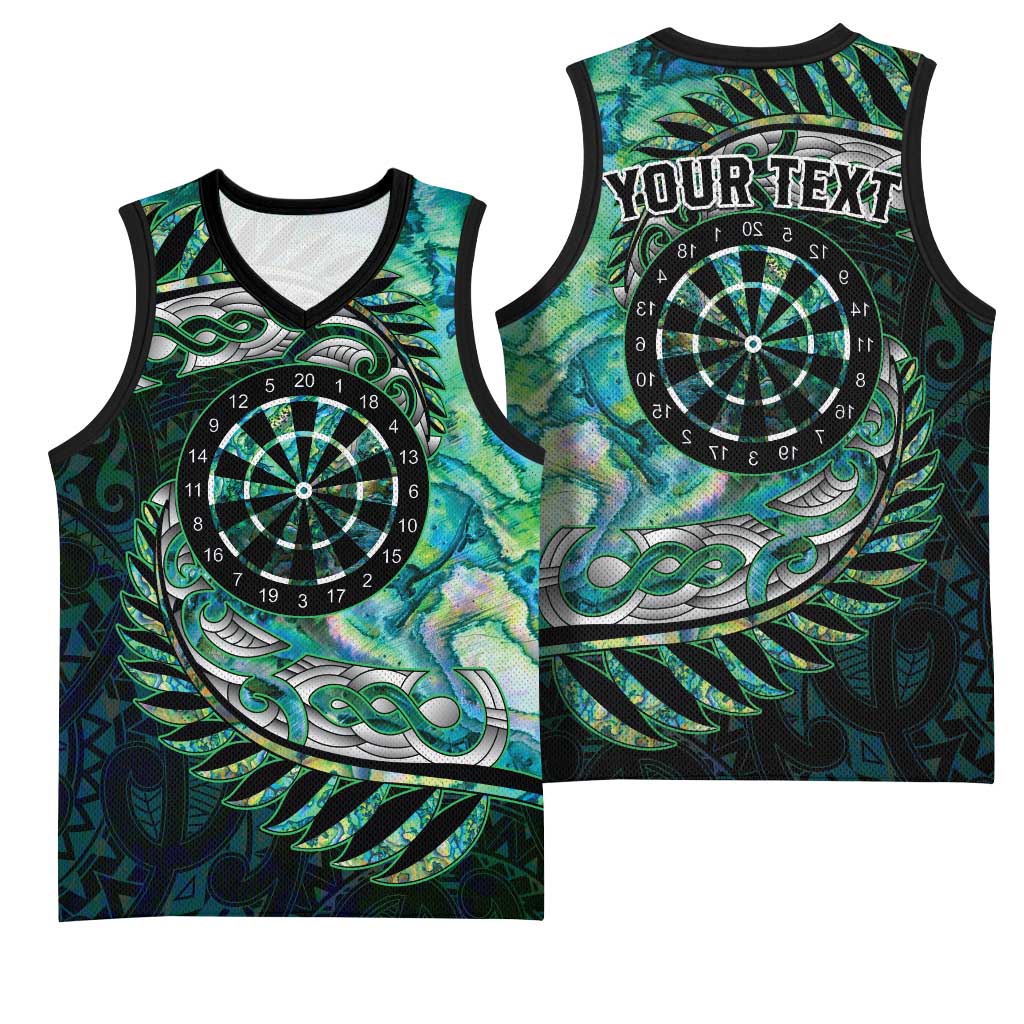 New Zealand Darts Personalised Basketball Jersey Aotearoa Silver Fern Green Papua Shell Spirit LT9 - Polynesian Pride