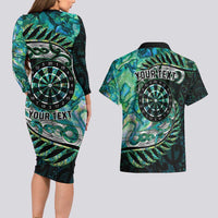 New Zealand Darts Personalised Couples Matching Long Sleeve Bodycon Dress and Hawaiian Shirt Aotearoa Silver Fern Green Papua Shell Spirit LT9 - Polynesian Pride