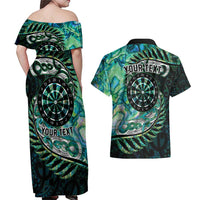 New Zealand Darts Personalised Couples Matching Off Shoulder Maxi Dress and Hawaiian Shirt Aotearoa Silver Fern Green Papua Shell Spirit LT9 - Polynesian Pride