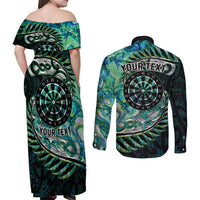 New Zealand Darts Personalised Couples Matching Off Shoulder Maxi Dress and Long Sleeve Button Shirt Aotearoa Silver Fern Green Papua Shell Spirit LT9 - Polynesian Pride