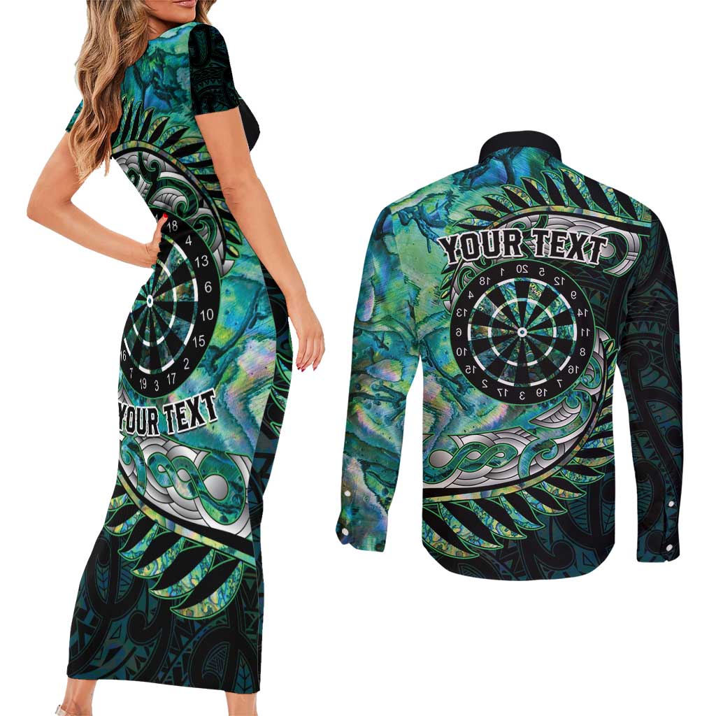 New Zealand Darts Personalised Couples Matching Short Sleeve Bodycon Dress and Long Sleeve Button Shirt Aotearoa Silver Fern Green Papua Shell Spirit LT9 - Polynesian Pride