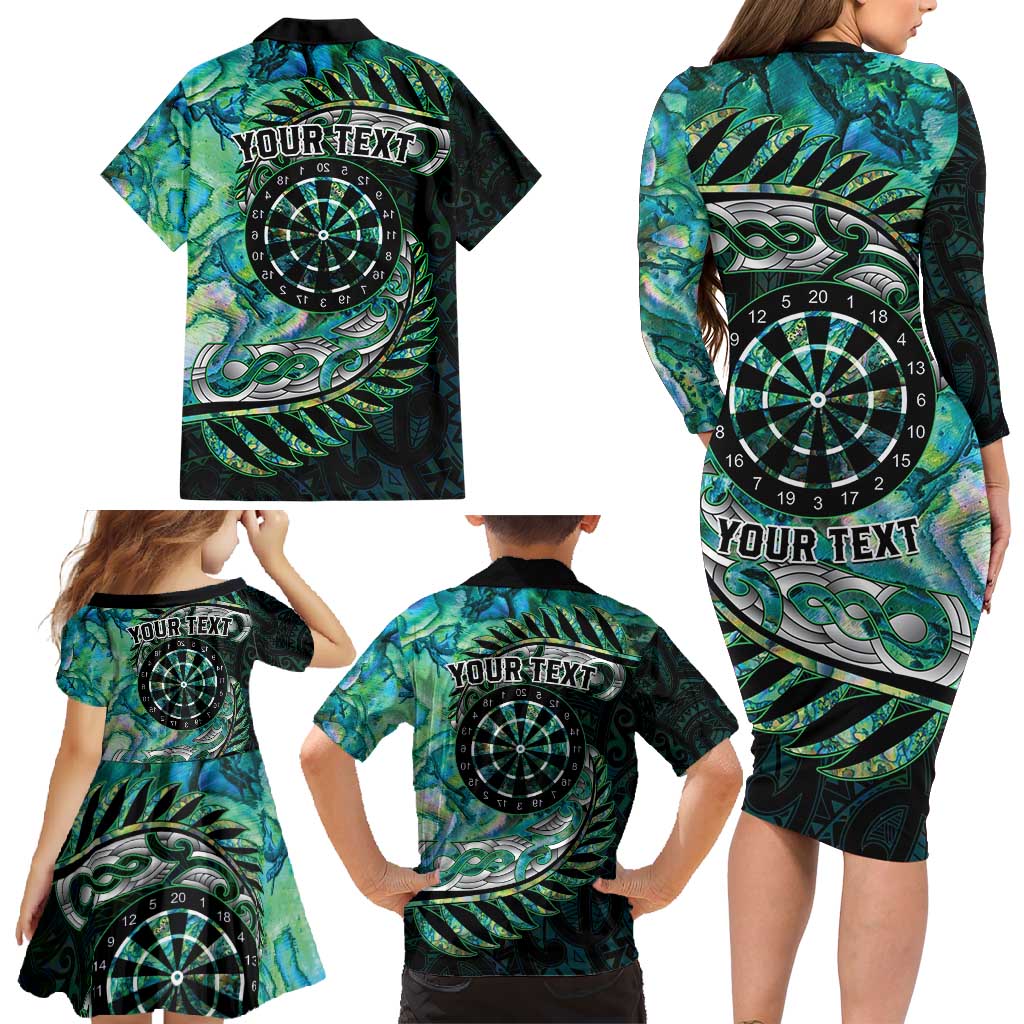 New Zealand Darts Personalised Family Matching Long Sleeve Bodycon Dress and Hawaiian Shirt Aotearoa Silver Fern Green Papua Shell Spirit LT9 - Polynesian Pride
