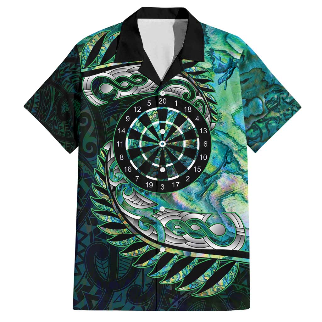 New Zealand Darts Personalised Family Matching Long Sleeve Bodycon Dress and Hawaiian Shirt Aotearoa Silver Fern Green Papua Shell Spirit LT9 Dad's Shirt - Short Sleeve Green - Polynesian Pride