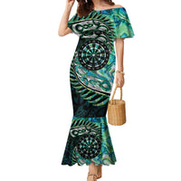 New Zealand Darts Personalised Family Matching Mermaid Dress and Hawaiian Shirt Aotearoa Silver Fern Green Papua Shell Spirit LT9 Mom's Dress Green - Polynesian Pride