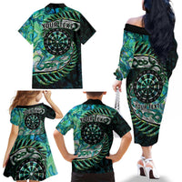 New Zealand Darts Personalised Family Matching Off The Shoulder Long Sleeve Dress and Hawaiian Shirt Aotearoa Silver Fern Green Papua Shell Spirit LT9 - Polynesian Pride