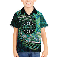 New Zealand Darts Personalised Family Matching Off The Shoulder Long Sleeve Dress and Hawaiian Shirt Aotearoa Silver Fern Green Papua Shell Spirit LT9 Son's Shirt Green - Polynesian Pride