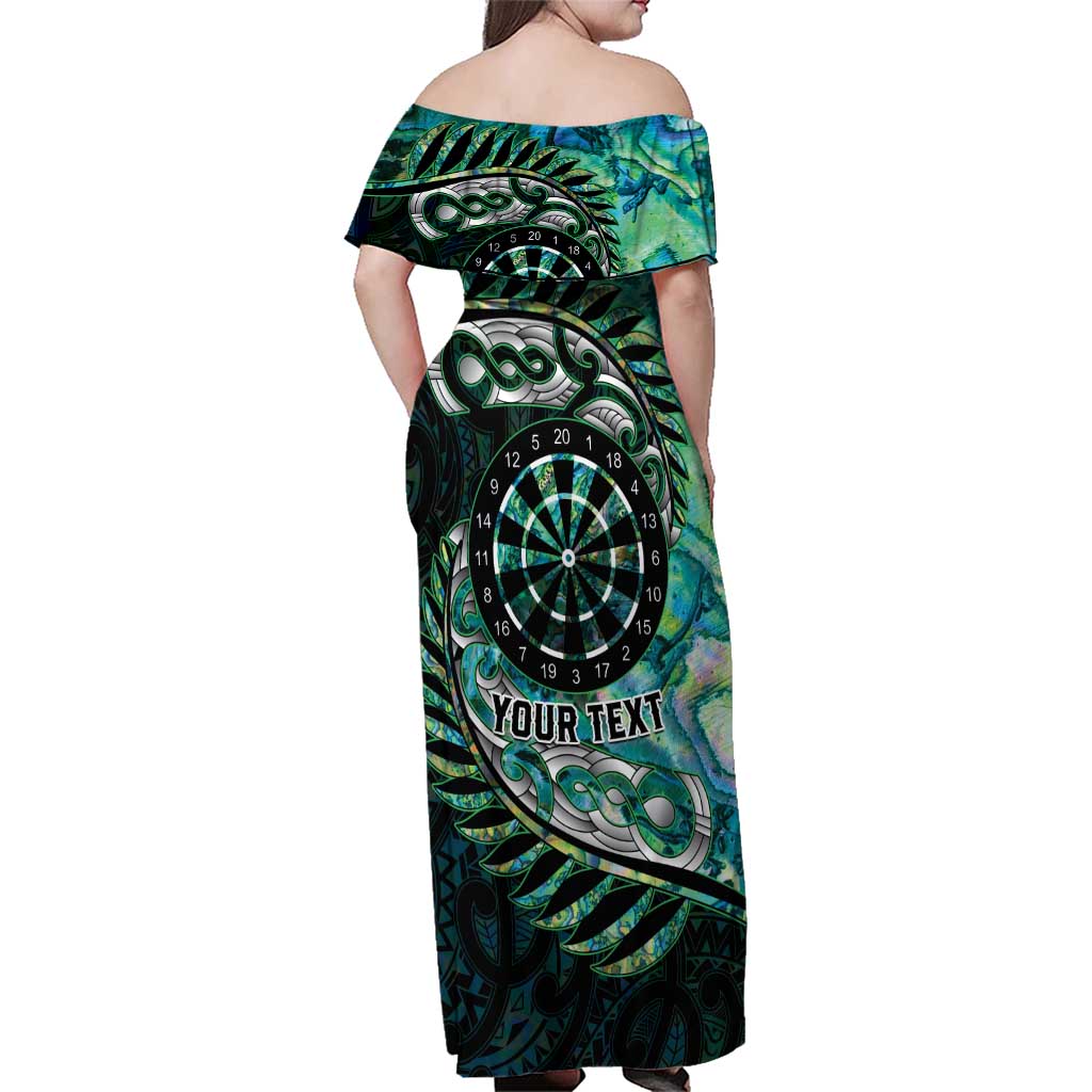 New Zealand Darts Personalised Family Matching Off Shoulder Maxi Dress and Hawaiian Shirt Aotearoa Silver Fern Green Papua Shell Spirit LT9 - Polynesian Pride
