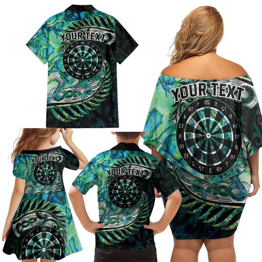 New Zealand Darts Personalised Family Matching Off Shoulder Short Dress and Hawaiian Shirt Aotearoa Silver Fern Green Papua Shell Spirit LT9 - Polynesian Pride