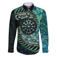 New Zealand Darts Personalised Family Matching Off Shoulder Short Dress and Hawaiian Shirt Aotearoa Silver Fern Green Papua Shell Spirit LT9 Dad's Shirt - Long Sleeve Green - Polynesian Pride