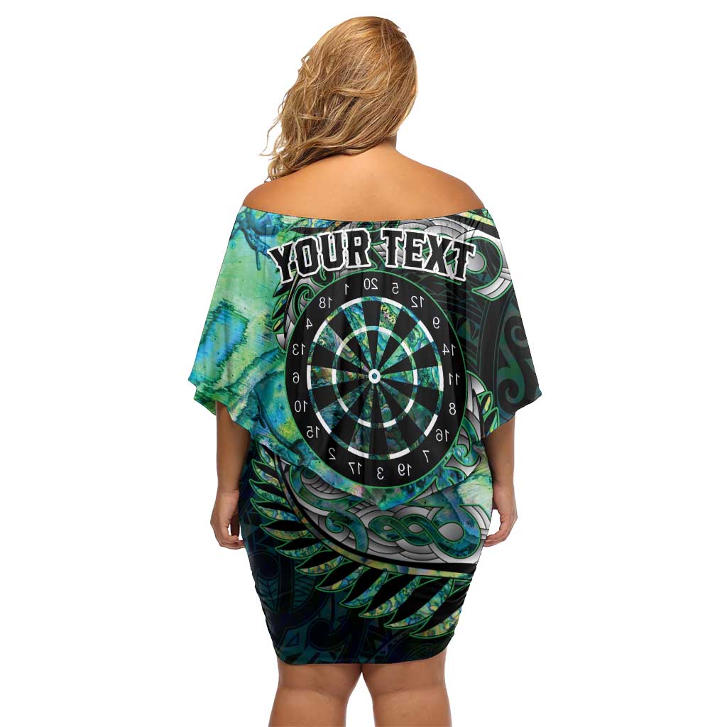 New Zealand Darts Personalised Family Matching Off Shoulder Short Dress and Hawaiian Shirt Aotearoa Silver Fern Green Papua Shell Spirit LT9 - Polynesian Pride