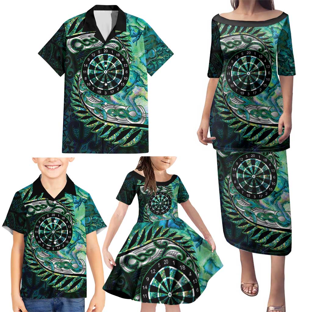 New Zealand Darts Personalised Family Matching Puletasi and Hawaiian Shirt Aotearoa Silver Fern Green Papua Shell Spirit LT9 - Polynesian Pride