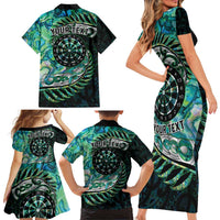 New Zealand Darts Personalised Family Matching Short Sleeve Bodycon Dress and Hawaiian Shirt Aotearoa Silver Fern Green Papua Shell Spirit LT9 - Polynesian Pride
